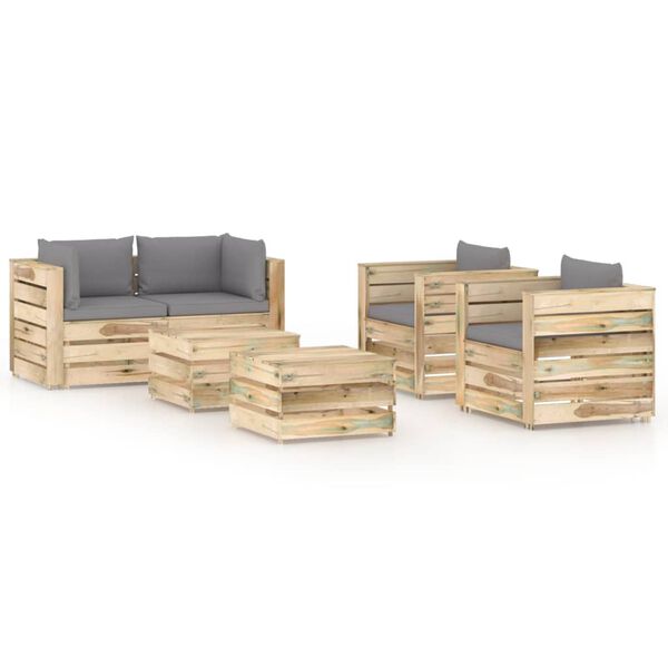 vidaXL 6 pcs conj. lounge jardim c/ almofad&otilde;es madeira impreg. verde