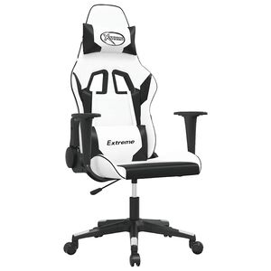 vidaXL Cadeira gaming massagens couro artificial branco e preto