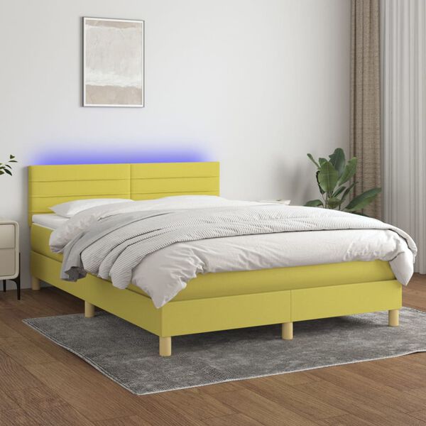 vidaXL Cama box spring c/ colch&atilde;o e LED 140x200 cm tecido verde