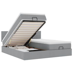 vidaXL Estrutura de cama otomana com colch&otilde;es tecido cinzento claro