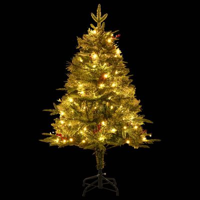 vidaXL Árvore de Natal com pinhas pré-iluminada 120 cm PVC e PE verde