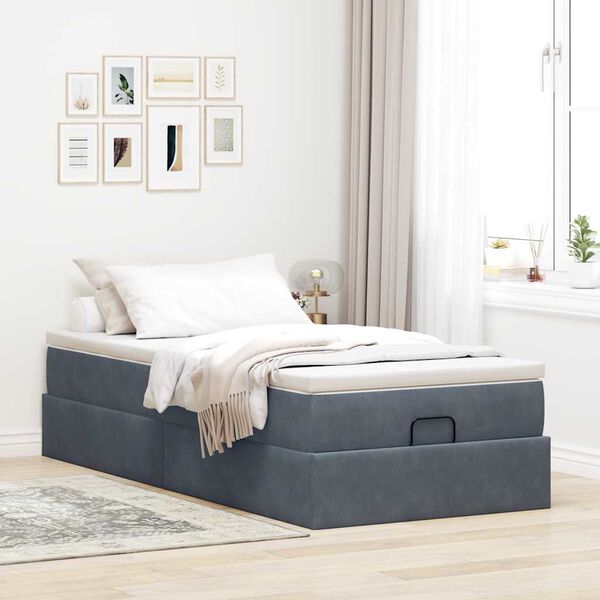 vidaXL Estrutura cama otomana colch&atilde;o 90x190 cm veludo cinzento escuro