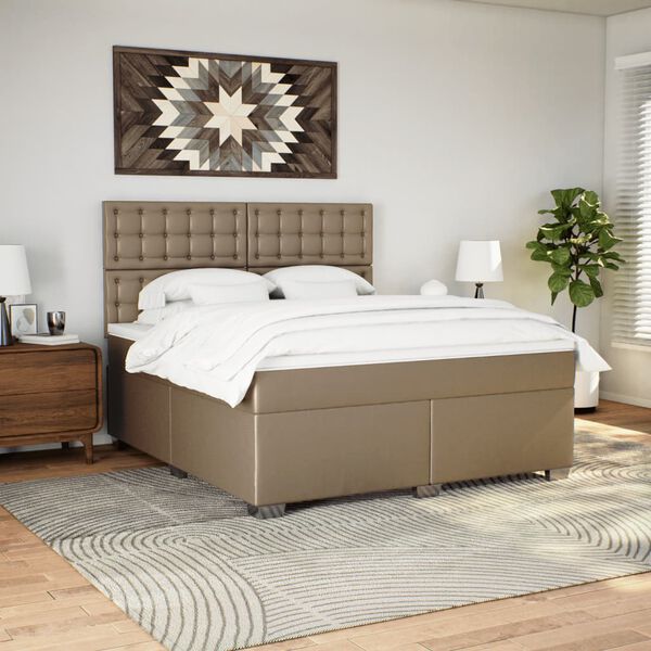 vidaXL Cama com molas/colch&atilde;o 180x200 cm couro artificial cappuccino