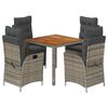 vidaXL 5 pcs conjunto de jantar p/ jardim c/ almofad&otilde;es vime PE cinza