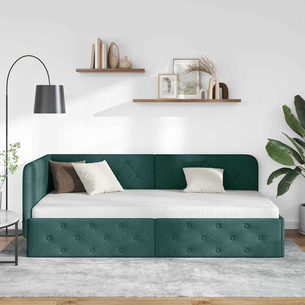 vidaXL Estrutura de Cama de Canto Verde Escuro 100 x 200 cm tecido