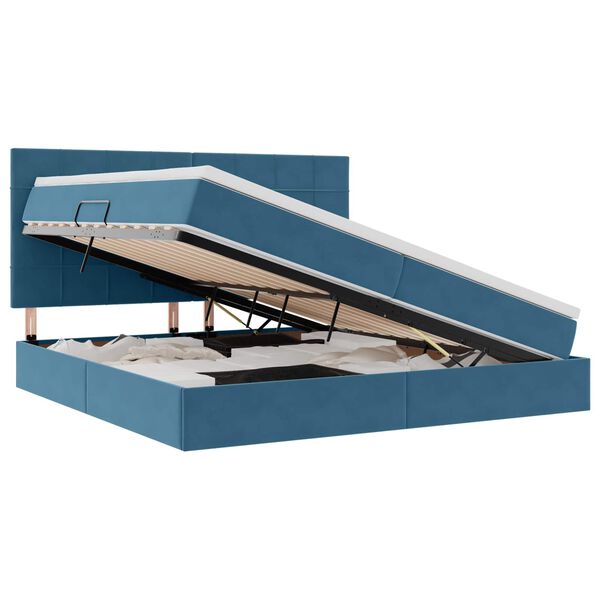 vidaXL Cama com arruma&ccedil;&atilde;o e colch&atilde;o Azul Escuro 200 x 200 cm Veludo