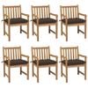 vidaXL Cadeiras de jardim c/ almofad&otilde;es cinza-acast. 6 pcs teca maci&ccedil;a