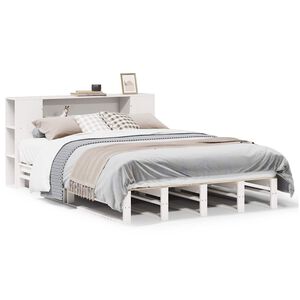 vidaXL Cama com estante sem colch&atilde;o 150x200 cm madeira maci&ccedil;a branco