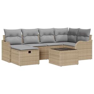 vidaXL Conjunto de Sof&aacute; de Jardim 7 pcs Bege Rattan Sint&eacute;tico