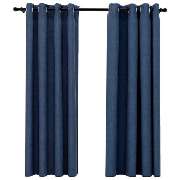 vidaXL Cortinas opacas aspeto linho c/ ilh&oacute;s 2 pcs 140x175 cm azul