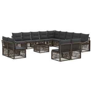 vidaXL Conjunto de Sof&aacute; de Jardim 14 unid. Cinzento vime PE
