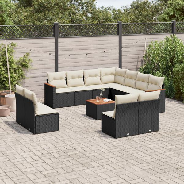 vidaXL 12 pcs conjunto de sof&aacute;s de jardim c/ almofad&otilde;es vime PE preto
