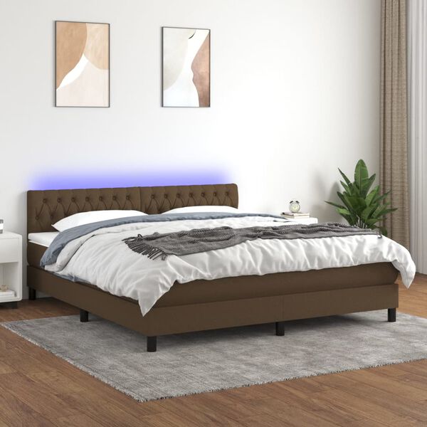 vidaXL Cama box spring c/ colch&atilde;o/LED 180x200cm tecido castanho-escuro