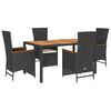 vidaXL 5 pcs conjunto de jantar p/ jardim c/ almofad&otilde;es vime PE preto
