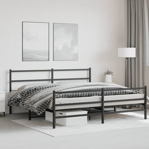 vidaXL Estrutura de cama pain&eacute;is cabeceira e p&eacute;s 200x200cm metal preto