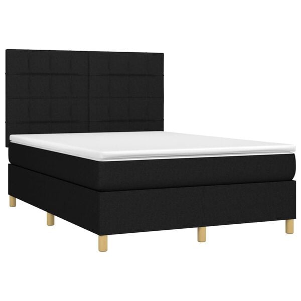vidaXL Cama box spring c/ colch&atilde;o e LED 140x200 cm tecido preto