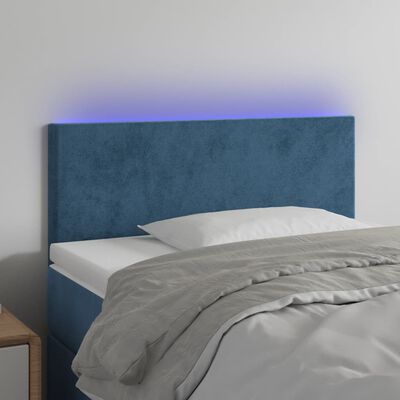 vidaXL Cabeceira de cama c/ luzes LED veludo 100x5x78/88cm azul-escuro