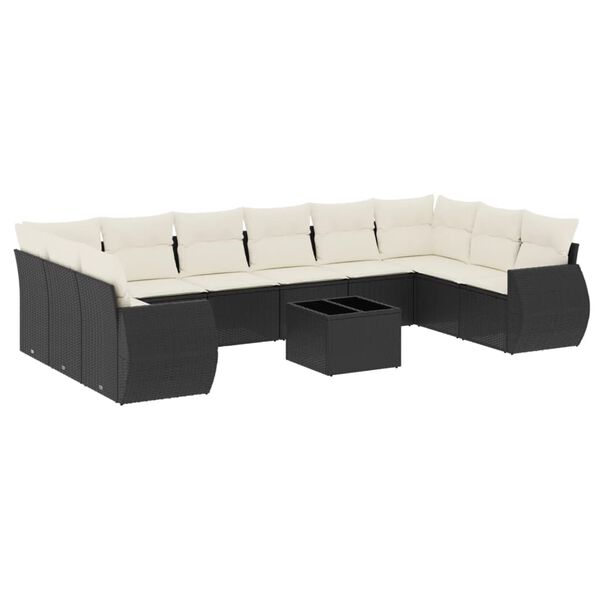 vidaXL 11 pcs conjunto sof&aacute;s de jardim c/ almofad&otilde;es vime PE preto