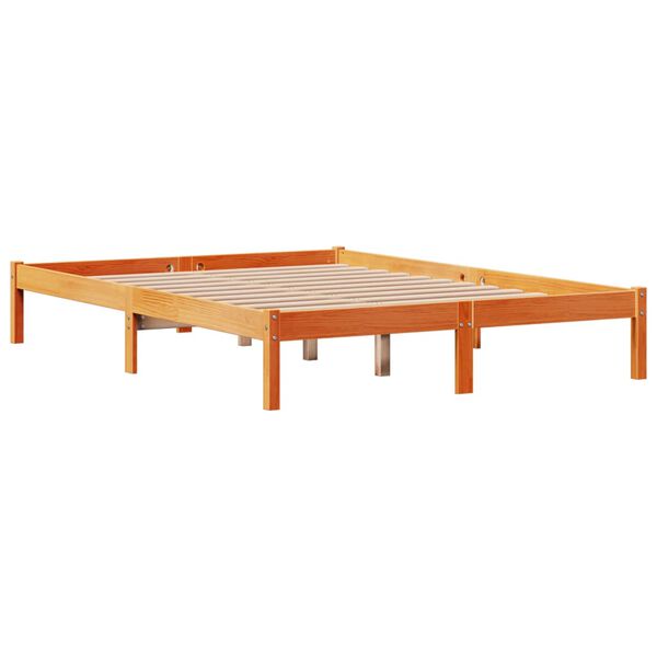 vidaXL Estrutura cama c/ cabeceira 140x190cm pinho maci&ccedil;o castanho-mel