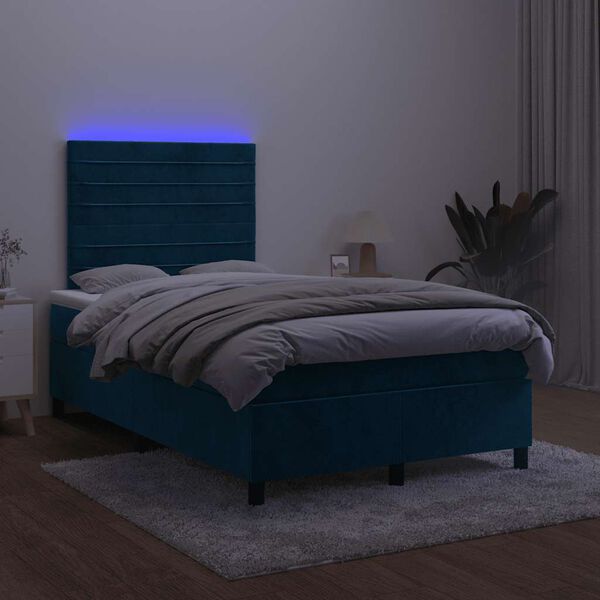 vidaXL Cama box spring c/ colch&atilde;o/LED 120x200 cm veludo azul-escuro