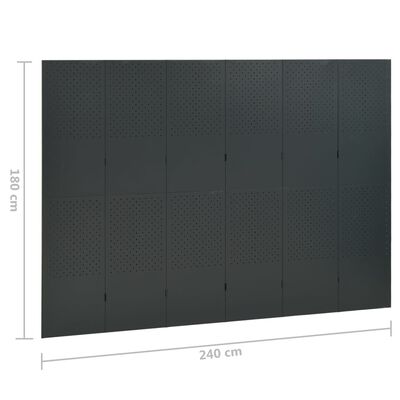 vidaXL Divisória/biombo com 6 painéis aço 240x180 cm antracite