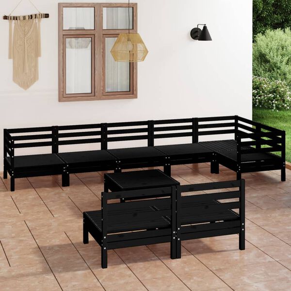 vidaXL 9 pcs conjunto lounge de jardim pinho maci&ccedil;o preto