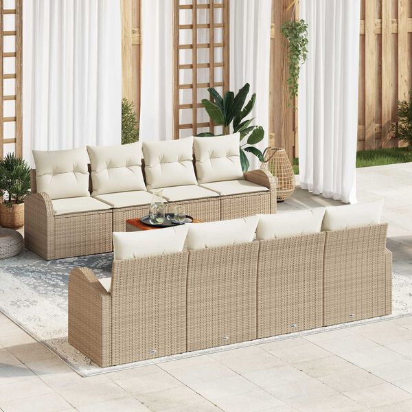 vidaXL Conjunto de Sof&aacute; de Jardim com almofada 9 pcs Bege vime PE