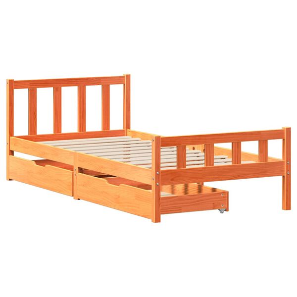 vidaXL Cama sem colch&atilde;o 75x190 cm madeira de pinho maci&ccedil;a castanho-mel
