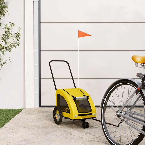 vidaXL Reboque bicicleta p/ animais tecido oxford/ferro amarelo