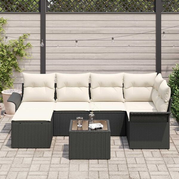 vidaXL Conjunto de Sof&aacute; de Jardim 7 pcs Preto vime PE