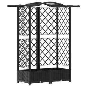 vidaXL Cama Elevada com Treli&ccedil;a e Telhado Preto 124 x 40 x 126 cm PP