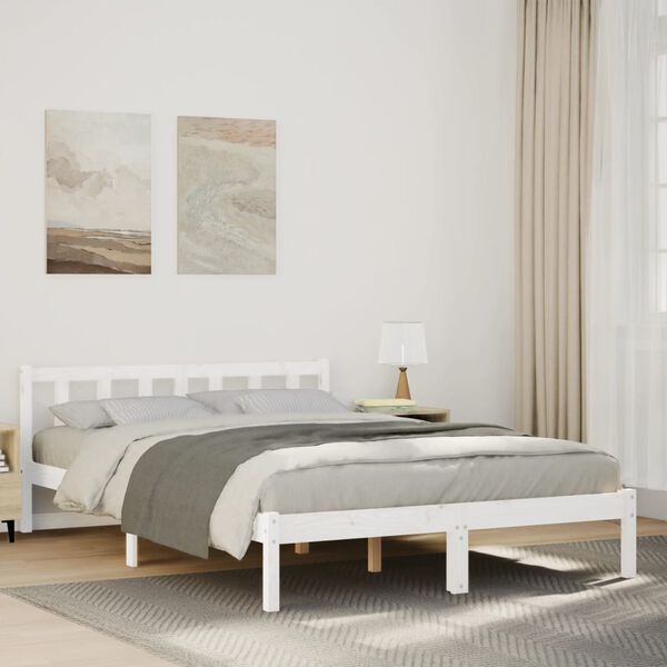 vidaXL Cama extra longa sem colchão 140x220 cm pinho maciço branco