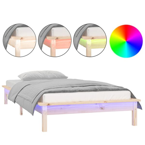 vidaXL Estrutura cama c/ LED pequena solteiro 75x190 cm madeira maciça