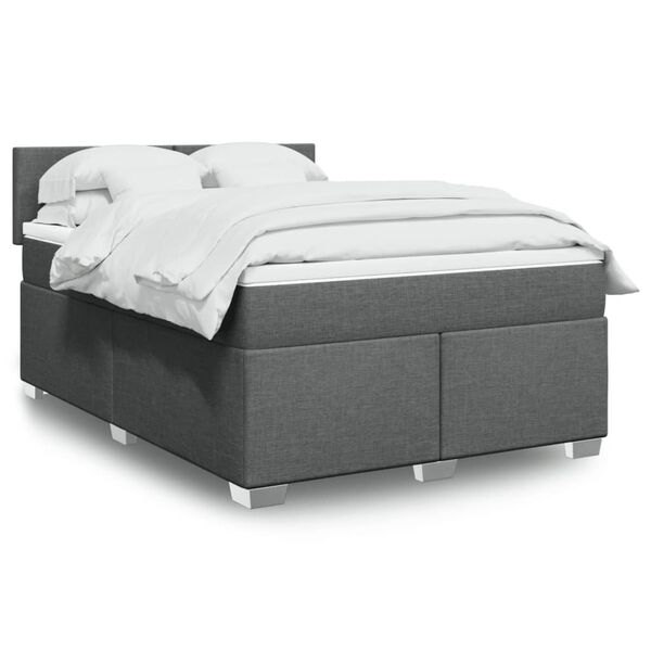 vidaXL Cama com molas/colch&atilde;o 140x190 cm tecido cinzento-escuro
