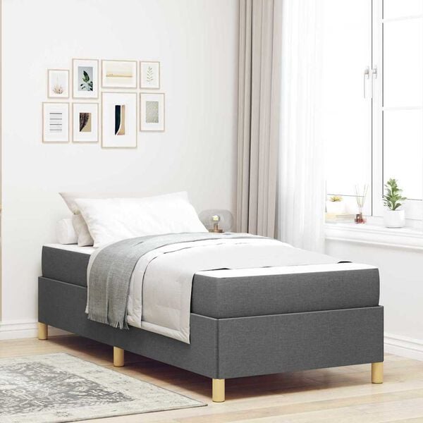 vidaXL Estrutura da Cama com colch&atilde;o Cinza Escuro 90 x 200 cm tecido