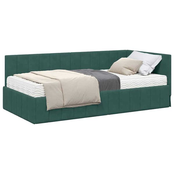 vidaXL Estrutura de Cama de Canto com Colchão 2 pcs Verde Veludo