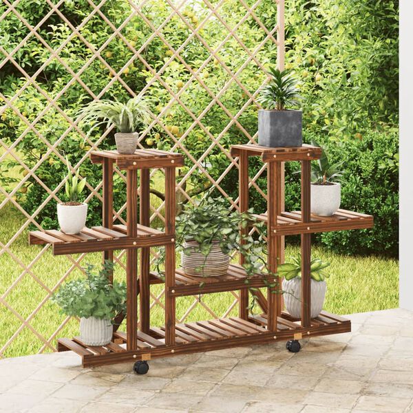 vidaXL Suporte de plantas com rodas 110x25x78 cm abeto maciço