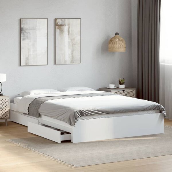 vidaXL Estrutura de cama c/ gavetas 160x200cm derivados madeira branco