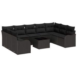 vidaXL Conjunto de Sof&aacute; de Jardim 10 pcs Preto Rattan Sint&eacute;tico