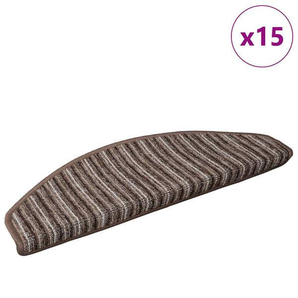 vidaXL Tapetes Adesivos para Escadas 15 pcs Castanho 65 x 21 x 4 cm