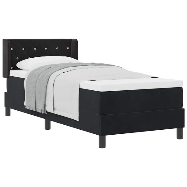 vidaXL Cama Box com colch&atilde;o com cabeceira Preto 200 x 80 cm Poli&eacute;ster