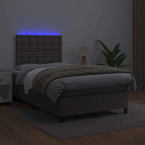 vidaXL Cama box spring c/ colch&atilde;o/LED 120x190cm couro artificial cinza