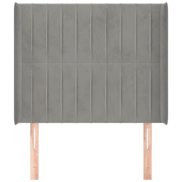 vidaXL Cabeceira cama c/ abas veludo 103x16x118/128 cm cinzento-claro