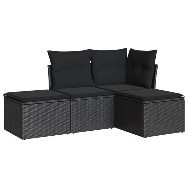 vidaXL 4 pcs conjunto de sof&aacute;s para jardim c/ almofad&otilde;es vime PE preto