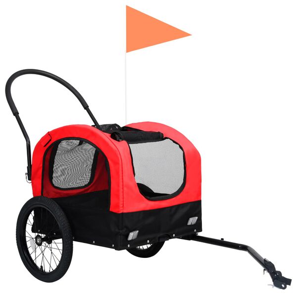 vidaXL Reboque bicicletas/carrinho para animais 2-em-1 vermelho/preto
