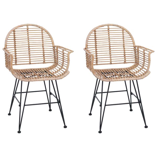 vidaXL Cadeira de jantar 2 pcs Natural 44 x 44 x 74 cm Rattan e Ferro