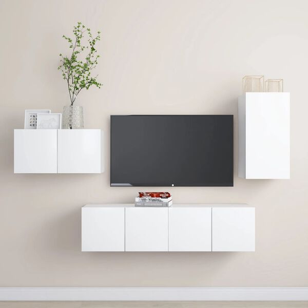 vidaXL 4 pcs conjunto de m&oacute;veis de TV derivados de madeira branco