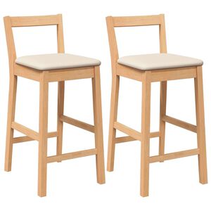 vidaXL Bancos de bar com almofad&otilde;es 2pcs madeira de seringueira maci&ccedil;a