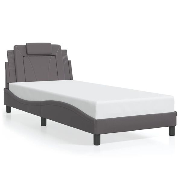 vidaXL Estrutura de cama Viana sem colch&atilde;o couro artificial 80x200 cm cinzento