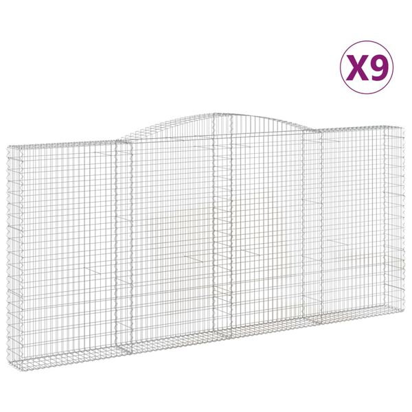 vidaXL Cestos gabi&atilde;o arqueados 9pcs 400x30x180/200cm ferro galvanizado